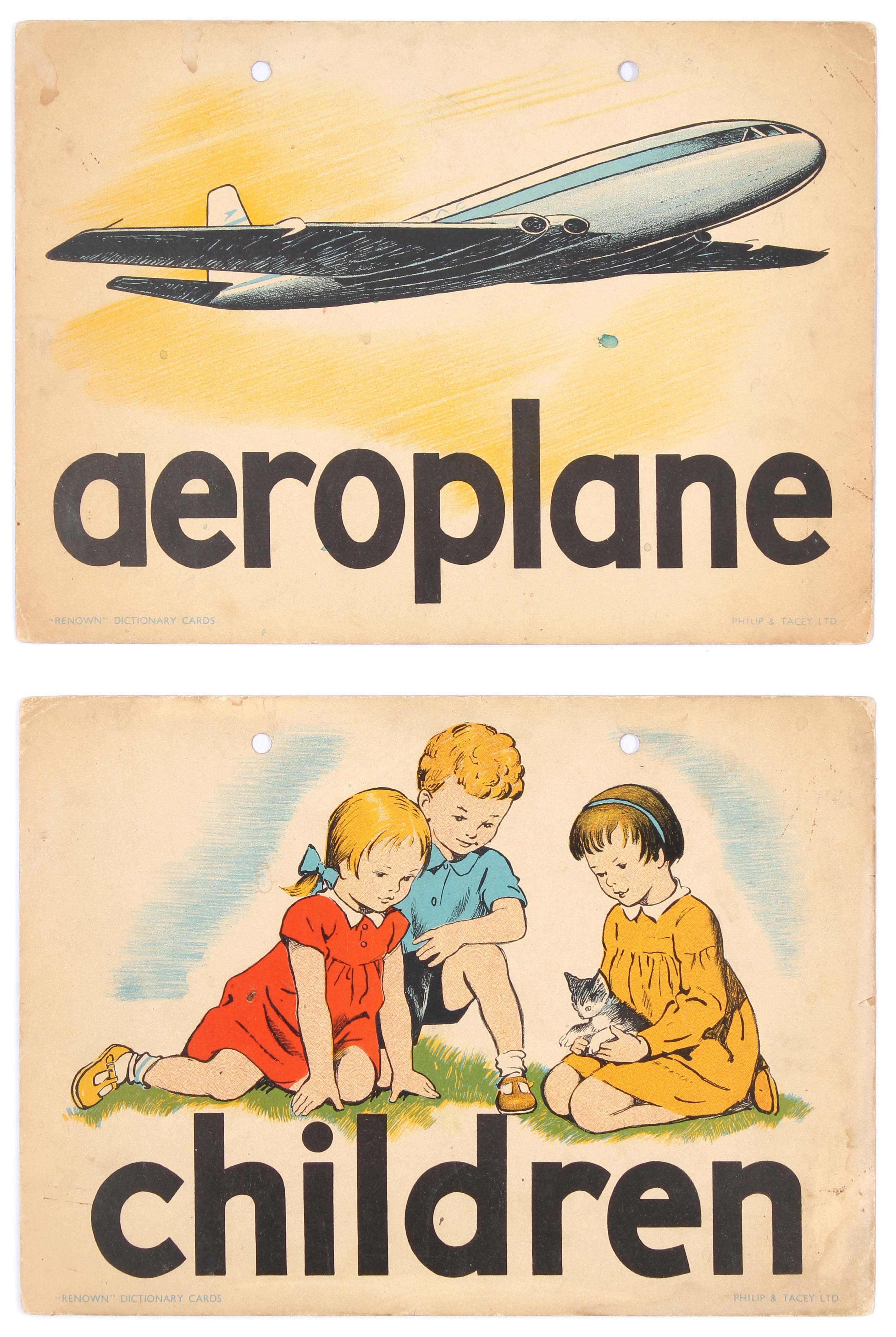 Set of 2 Original Children Dictionary Poster Cards Aeroplane Children