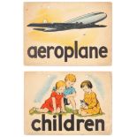 Set of 2 Original Children Dictionary Poster Cards Aeroplane Children