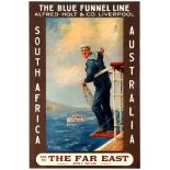 Travel Poster Blue Funnel Line South Africa Australia Far East Maurice Randall