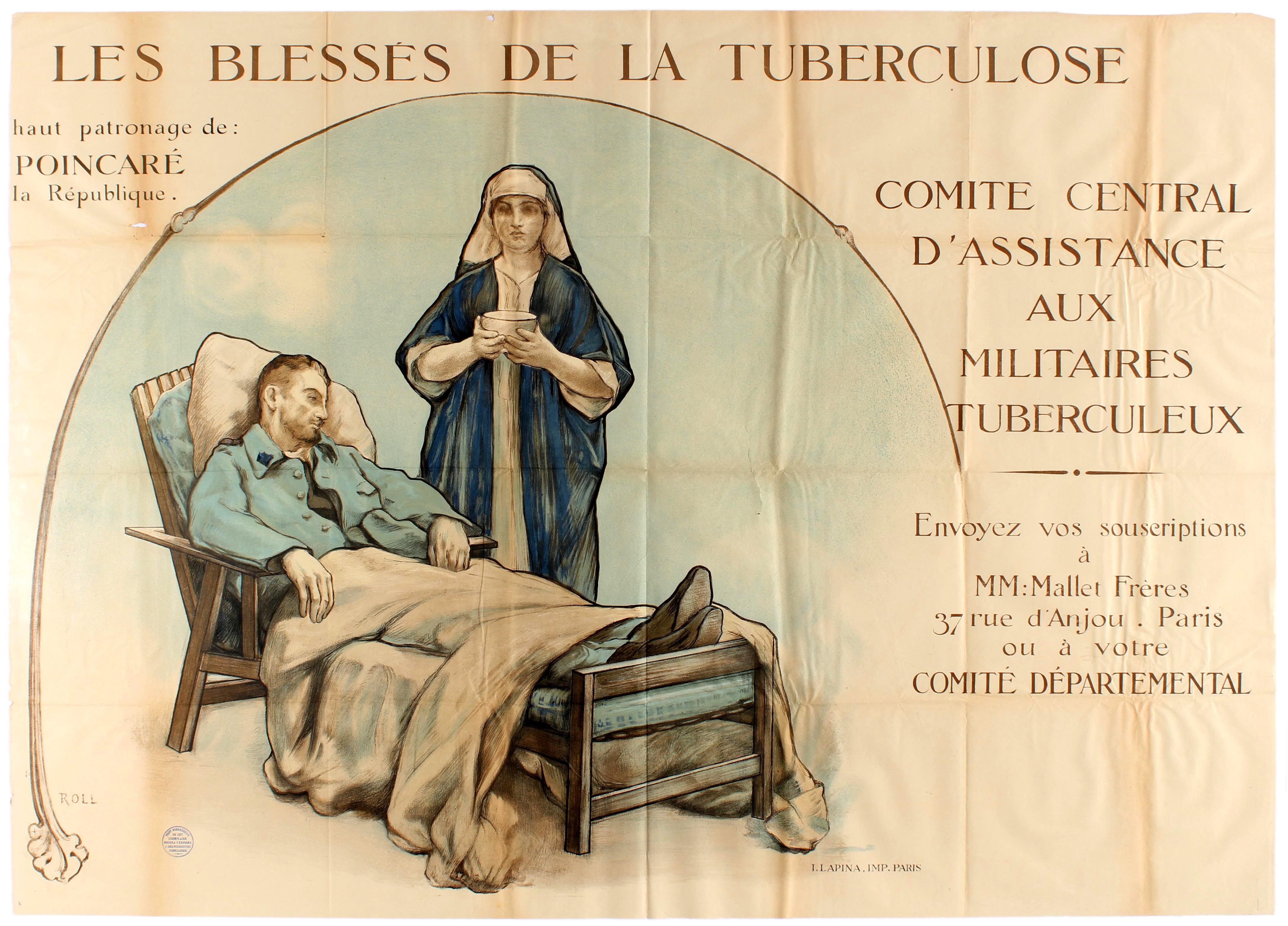 WWI War Poster Wounded Tuberculosis Hospital France