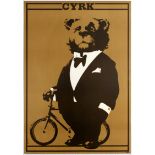 Advertising Poster Cyrk Bear in Tuxedo Bicycle Waldemar Swierzy