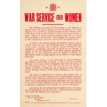 War Poster War Service For Women Labour Exchange WWI Emancipation