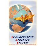 Travel Poster Scandinavian Airlines System SAS Route Map