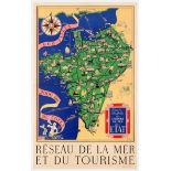 Travel Poster Bordeaux Wine France Railways Lucien Boucher Illustrated Map