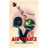 Travel Poster Air France Reseau Aerien Mondial Worldwide Air Network