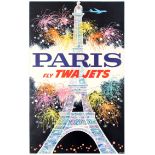 Travel Poster Paris Fly TWA Jets David Klein Midcentury Modern