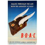 Advertising Poster BOAC Airline Sales Flying Suitcase