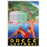 Travel Poster Greece Loutraki Sailing Flapper Art Deco