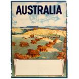 Travel Poster Australia Wheat Fields Ayers Rock Immigration