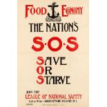 War Poster Food Economy National Safety SOS Save Or Starve WWI