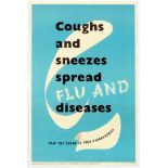 Propaganda Poster Coughs and Sneezes Spread Flu and Diseases Trap the Germs in your Handkerchief