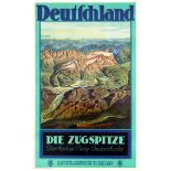 Travel Poster Germany Zugspitze Mountain Bavarian Alps