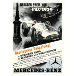 Car Racing Poster Grand Prix Pau 1939 Mercedes Benz