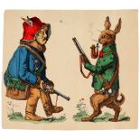 Advertising Poster Epinal Lithograph Print Hunter Rabbit Smoking Pipe