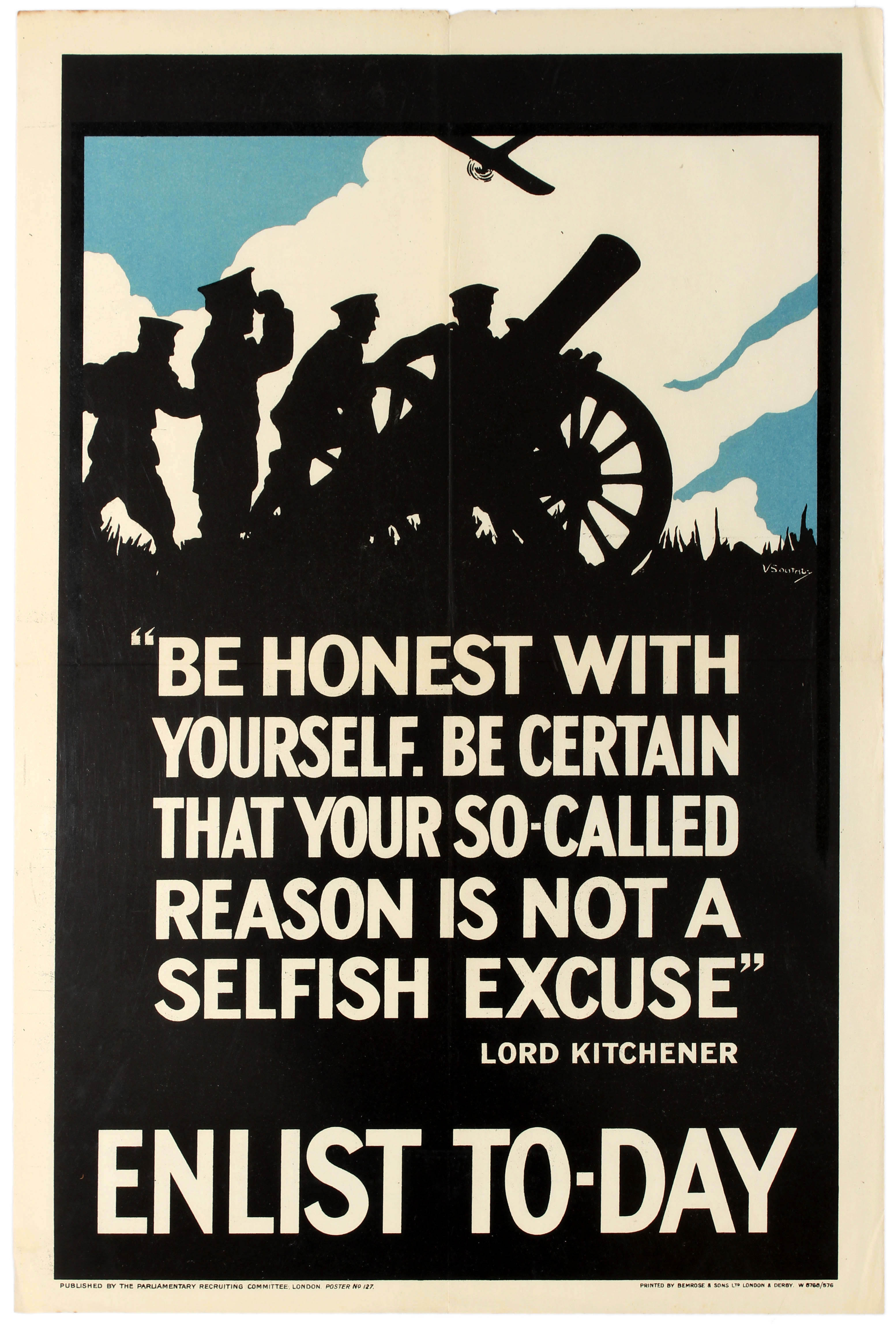 War Poster Be Honest With Yourself Enlist Today UK WWI