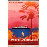 Travel Poster South America HAPAG Art Deco Steam Ship