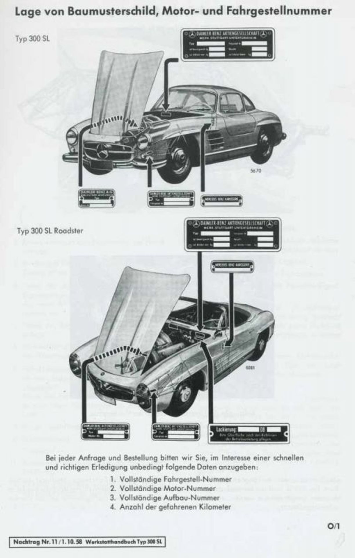 Mercedes-Benz.Werkstatt-Handbuch. Typ 300 SL. Stgt., Daimler-Benz AG o.J. (um 1965). 4°. Mit - Bild 2 aus 2