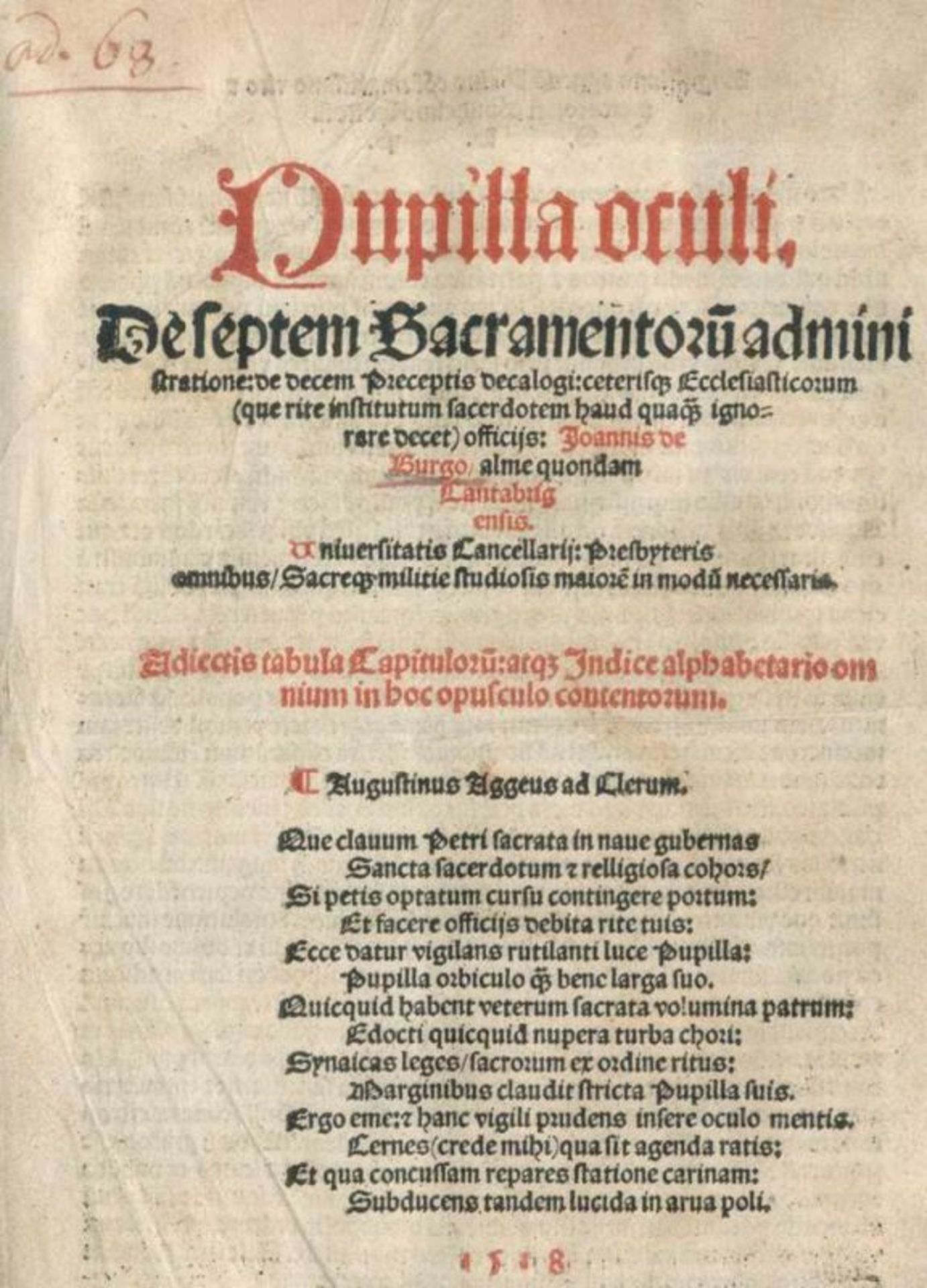 Burgo,J.de.Pupilla oculi. De septem Sacramentorum administratione... Straßburg, Knobloch für Götz