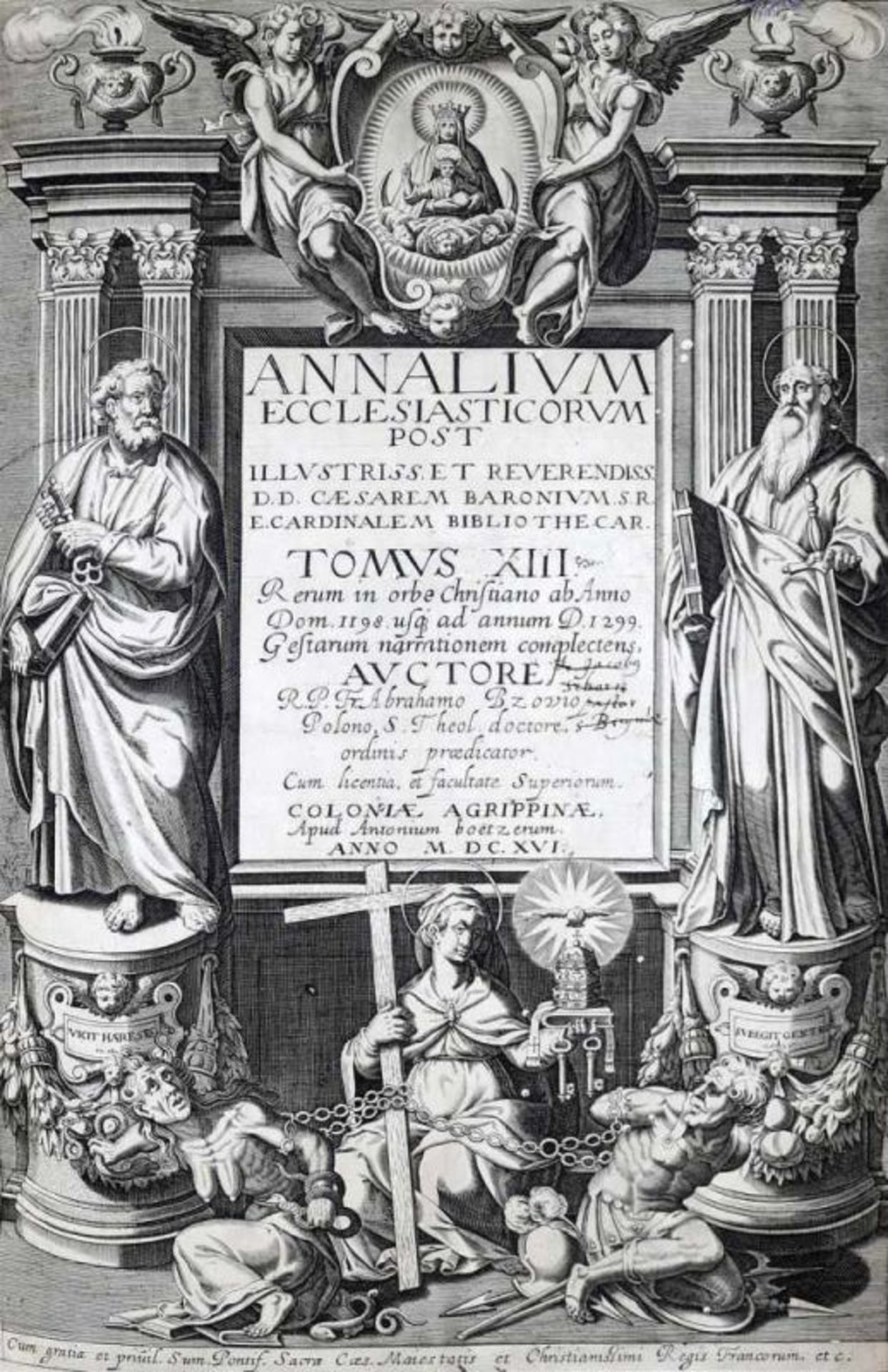 Baronius,C.Annales Ecclesiastici. Editio novissima. 14 Tle. in 5 Bdn. Köln, Gymnicus u. Hierat