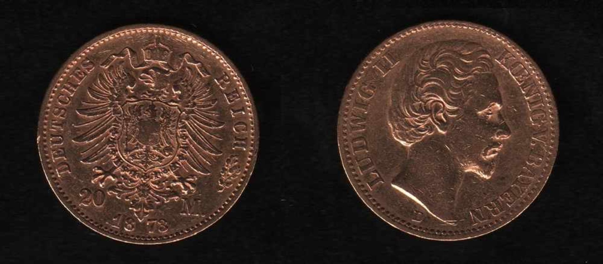 Deutsches Reich. Goldmünze.20 Mark. Ludwig II., König von Bayern. D 1873. Vorderseite: Porträt
