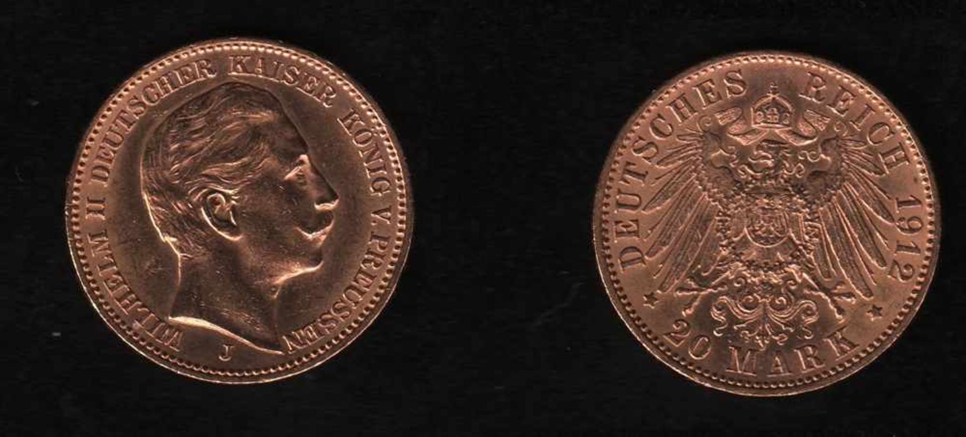 Deutsches Reich. Goldmünze.20 Mark. Wilhelm II., Deutscher Kaiser. J 1912. Vorderseite: Porträt