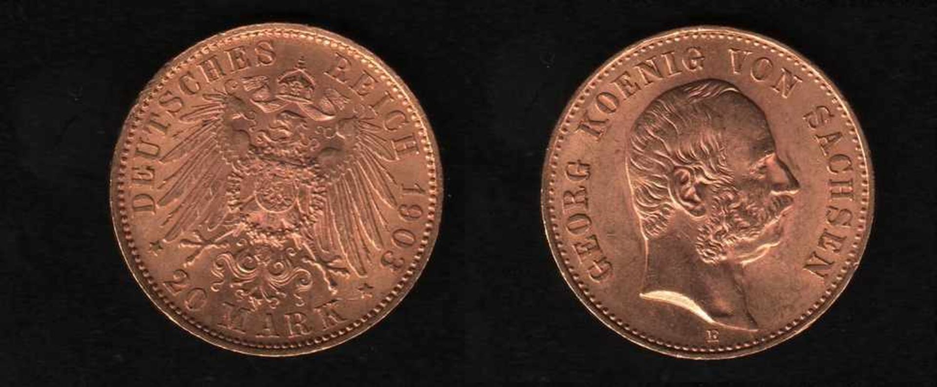 Deutsches Reich. Goldmünze.20 Mark. Georg, König von Sachsen. E 1903. Vorderseite: Porträt König