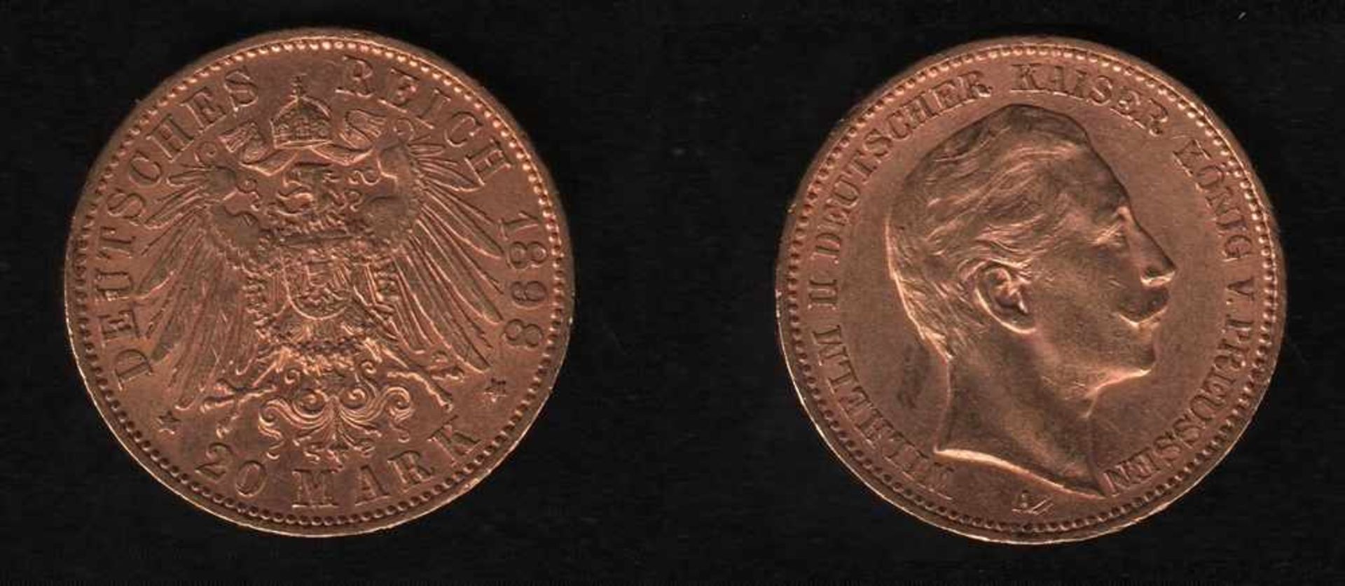 Deutsches Reich. Goldmünze.20 Mark. Wilhelm II., Deutscher Kaiser. A 1898. Vorderseite: Porträt