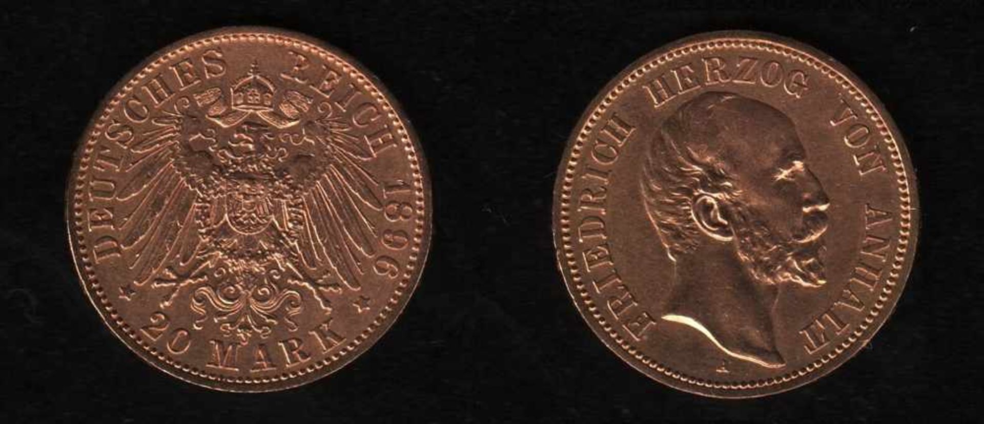 Deutsches Reich. Goldmünze.20 Mark. Friedrich I., Herzog von Anhalt. Zum 25jährigen