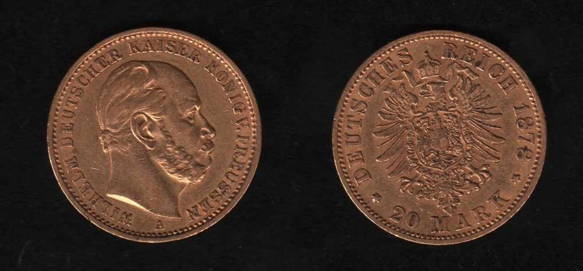 Deutsches Reich. Goldmünze.20 Mark. Wilhelm I., Deutscher Kaiser. A 1878. Vorderseite: Porträt