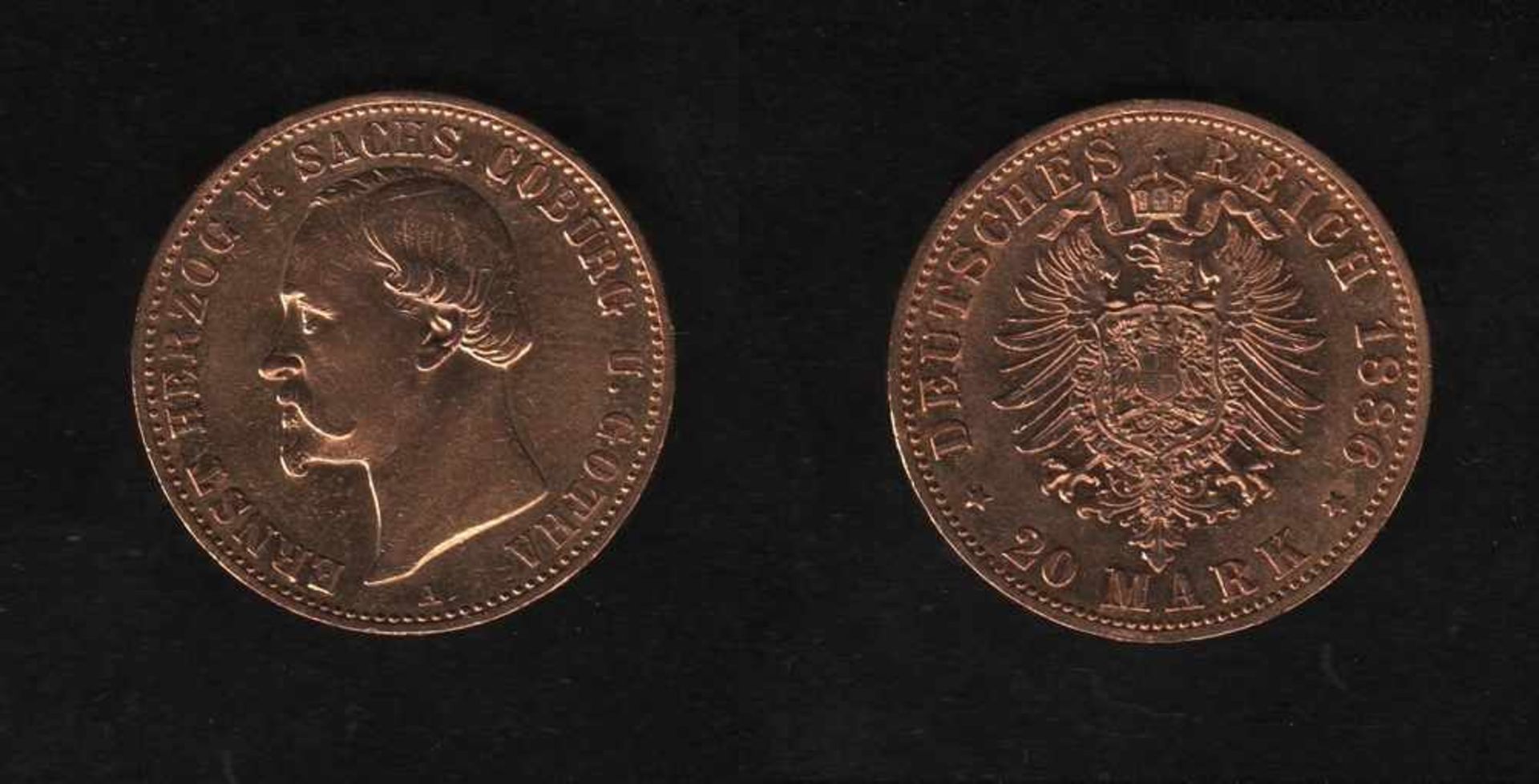 Deutsches Reich. Goldmünze.20 Mark. Ernst II., Herzog von Sachsen - Coburg und Gotha. A 1886.