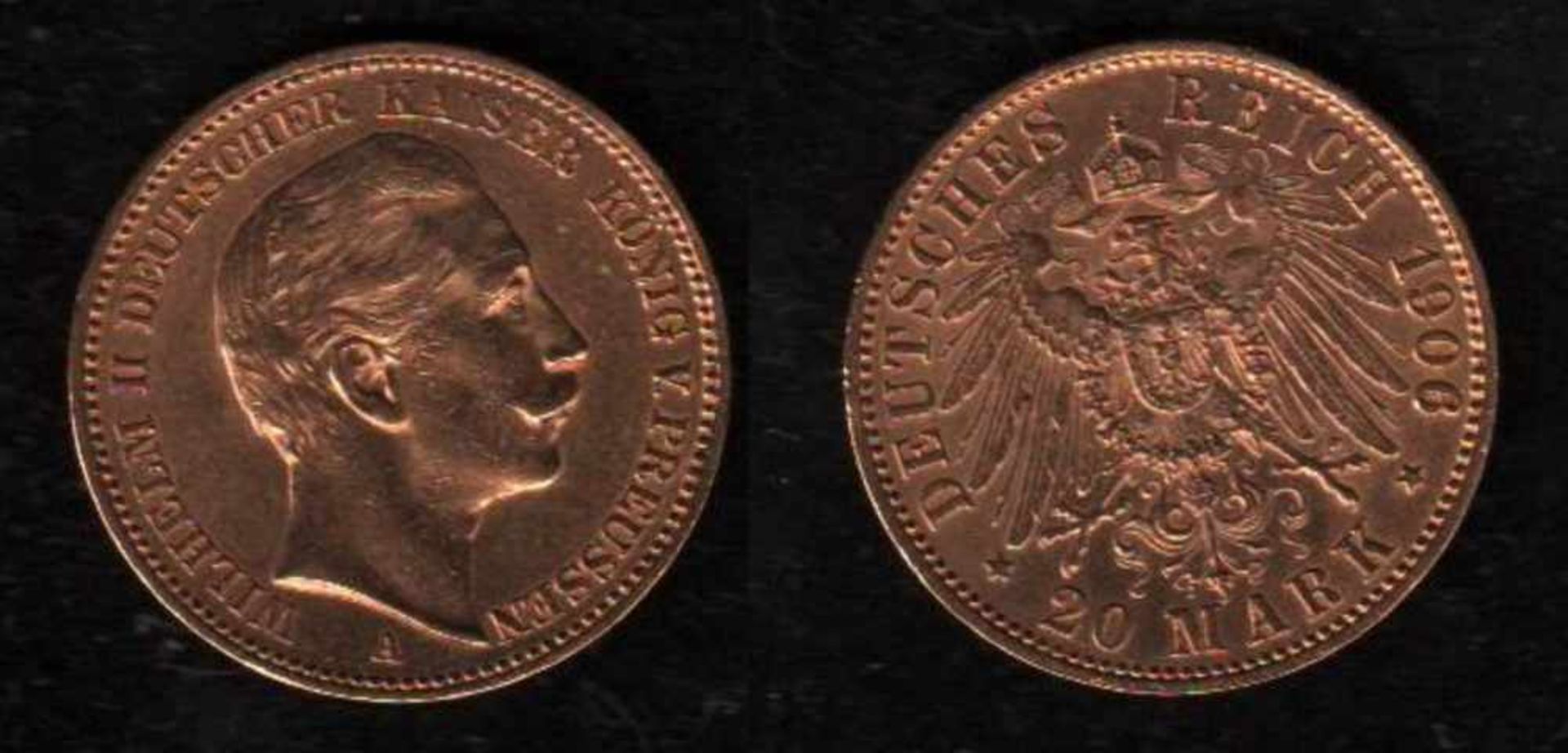 Deutsches Reich. Goldmünze.20 Mark. Wilhelm II., Deutscher Kaiser. A 1906. Vorderseite: Porträt