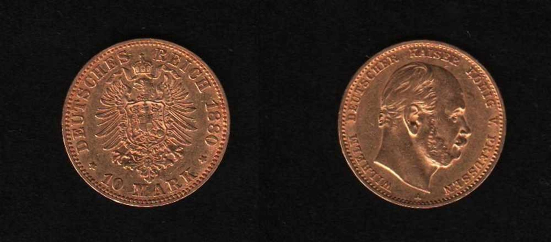Deutsches Reich. Goldmünze.10 Mark. Wilhelm I., Deutscher Kaiser. A 1880. Vorderseite: Porträt