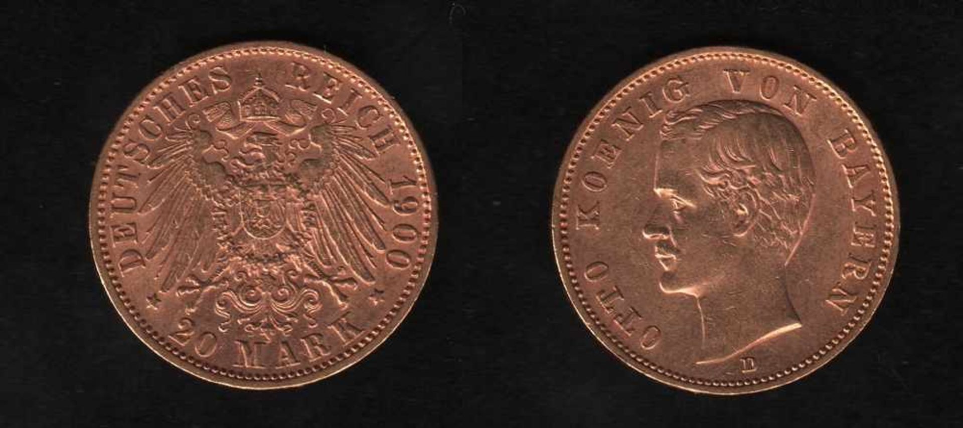 Deutsches Reich. Goldmünze.20 Mark. Otto, König von Bayern. D 1900. Vorderseite: Porträt König