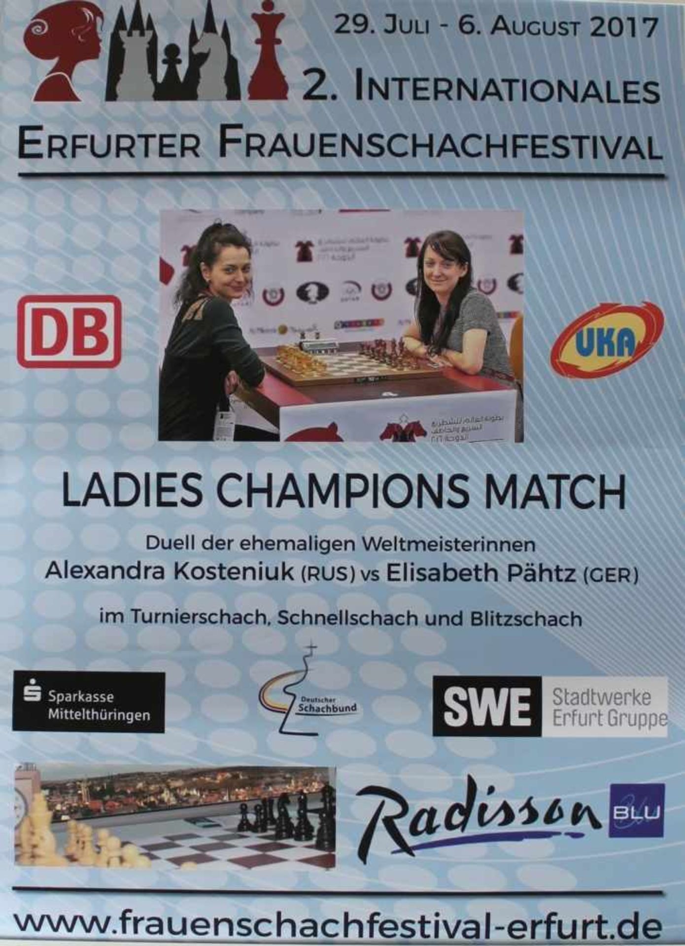 Plakat. Erfurt 2014.Farbiges Plakat zum "1. Internationales Erfurter Frauenschachfestival 2014