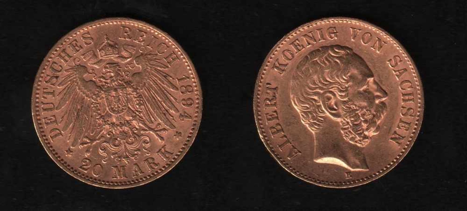 Deutsches Reich. Goldmünze.20 Mark. Albert, König von Sachsen. E 1894. Vorderseite: Porträt König