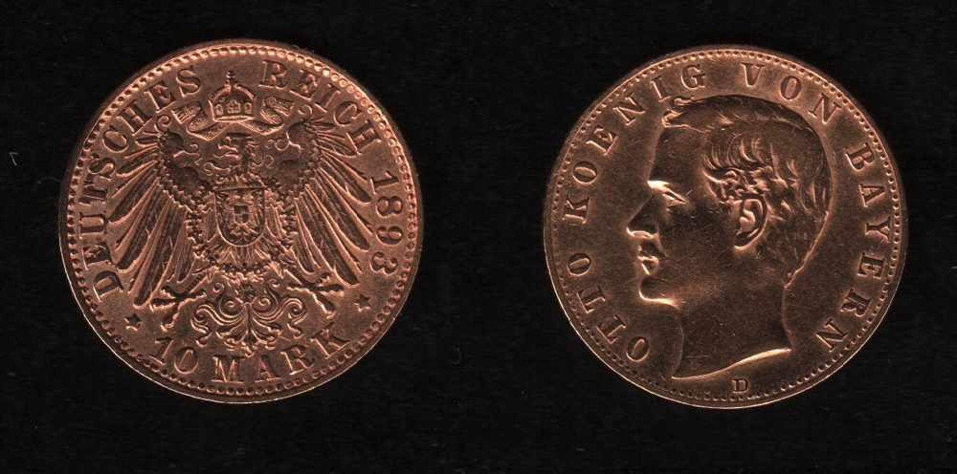 Deutsches Reich. Goldmünze.10 Mark. Otto, König von Bayern. D 1893. Vorderseite: Porträt König