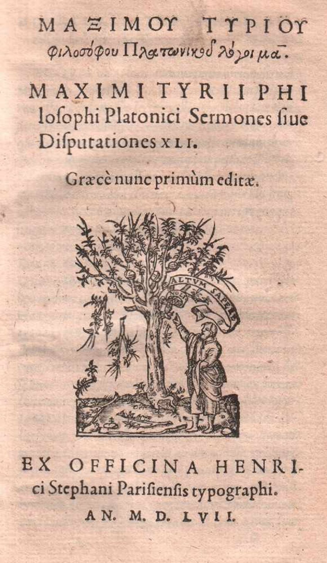 Maximus Tyrius.Sermones sive disputationes XLI. 2 Bände in einem Band - "Graecè nunc primùm