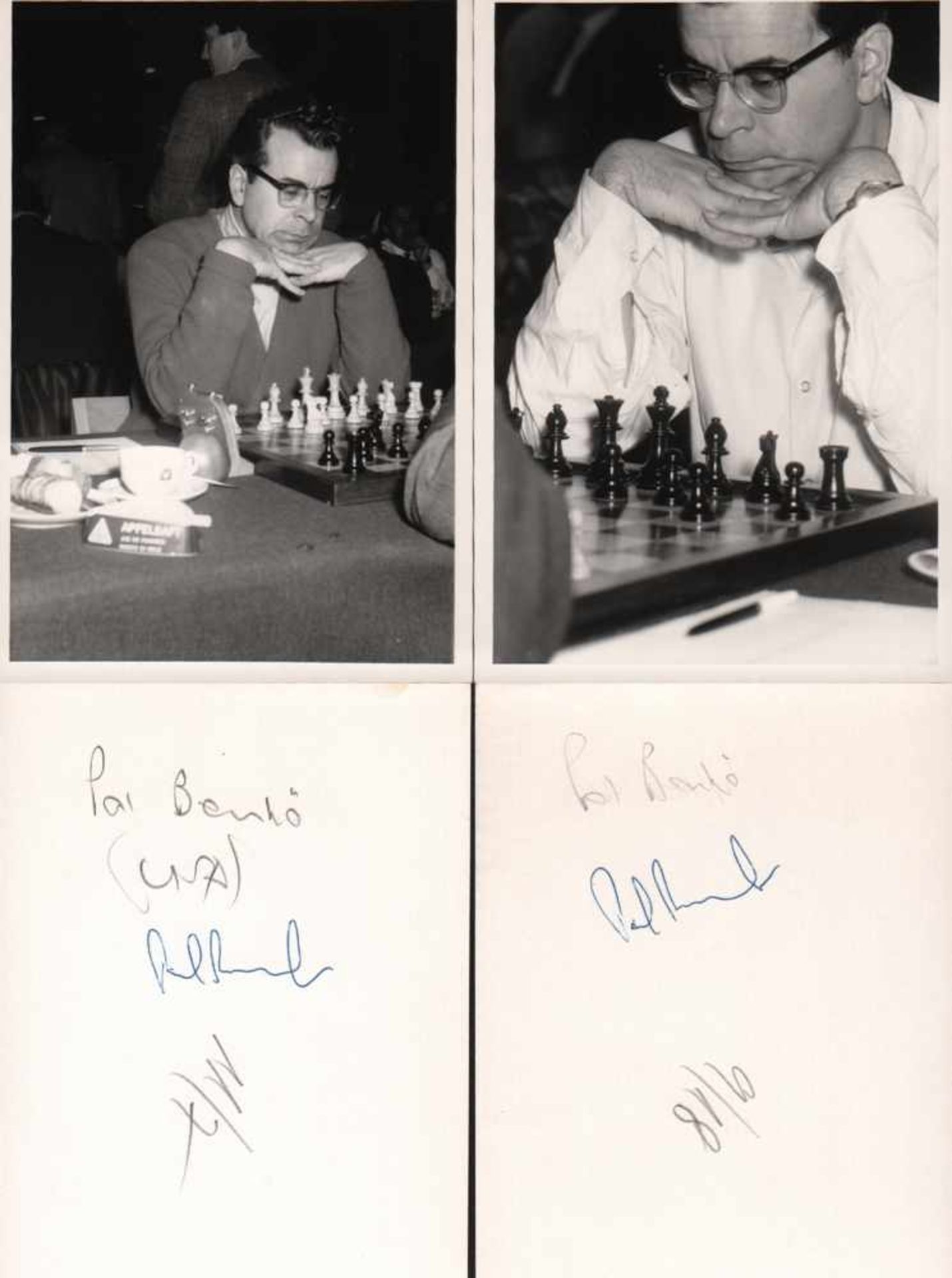 Benko, Pal.Zwei schwarzweiß - Fotos von Pal Benko mit Aufnahmen von seinen Wettkampfpartien bei