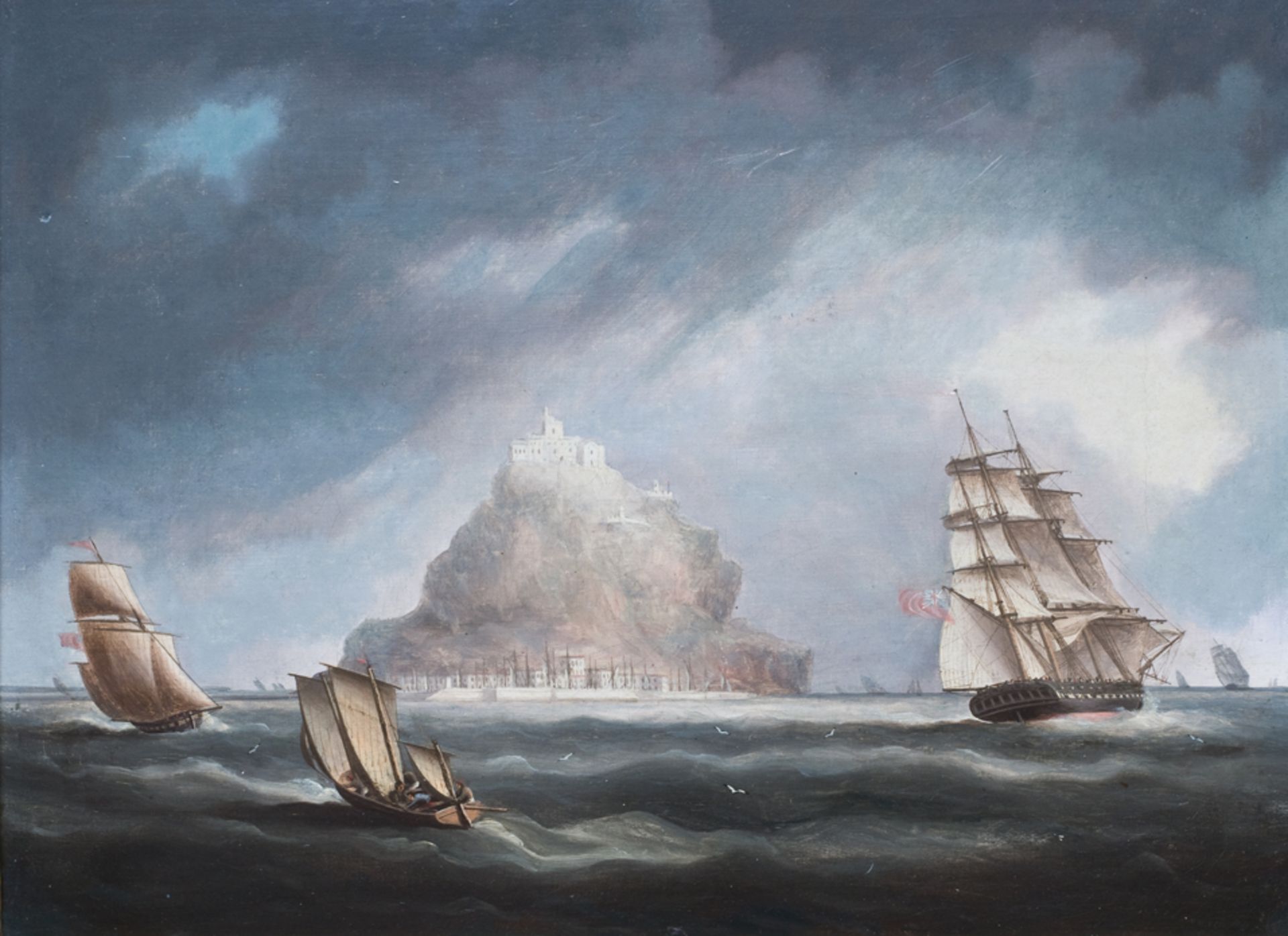 Buttersworth, Thomas (Isle of Wight 1768 - 1842 London). Dreimaster vor Gibraltar. Öl auf