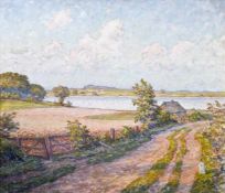 Blunck, Heinrich (Kiel 1891 - 1963 Heikendorf). Feldweg zum See. Öl auf Leinwand von 1938. Unten