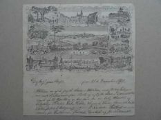 Kiel.- Briefkopf. Lithographie von C. Blunck, um 1855. 13 x 21 cm, Briefbogen 22 x 22 cm. Ansicht