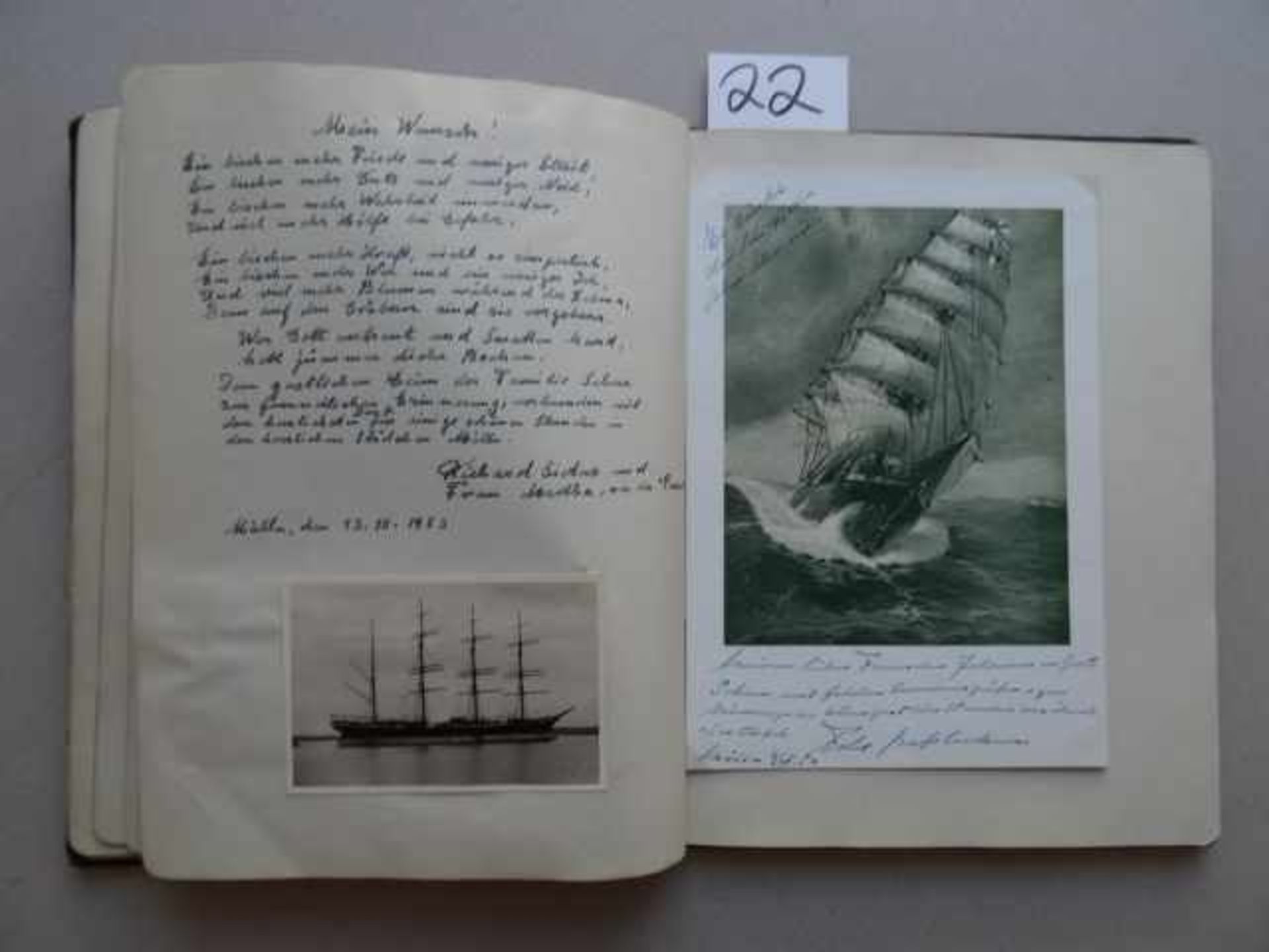 Schleswig-Holstein.- Gästebuch des Kapitäns Johannes Schur aus Mölln mit etwa 50 handschriftlichen - Bild 5 aus 5