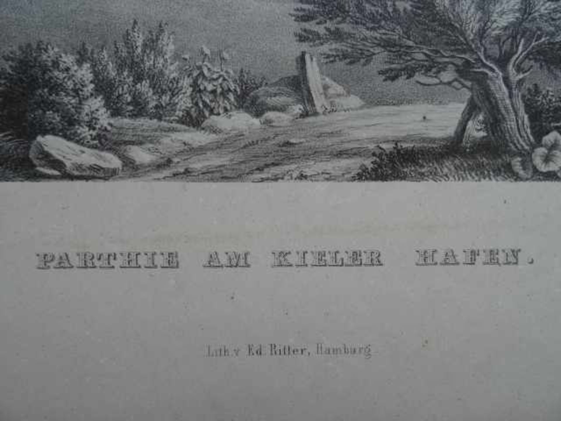 Kiel.- Parthie am Kieler Hafen. Lithographie von Ed. Ritter nach R.R. Hamburg, um 1840. 28 x 42 - Bild 3 aus 5