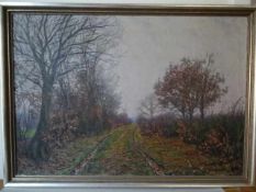 Rehder, Julius Christian (Flensburg 1861 - 1955 Essen). Herbstlicher Feldweg. Öl auf Leinwand. Um