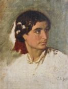 Jessen, Carl Ludwig (Deezbüll 1833 - 1917). Kopf einer Italienerin. Öl auf Malpappe von 1868.
