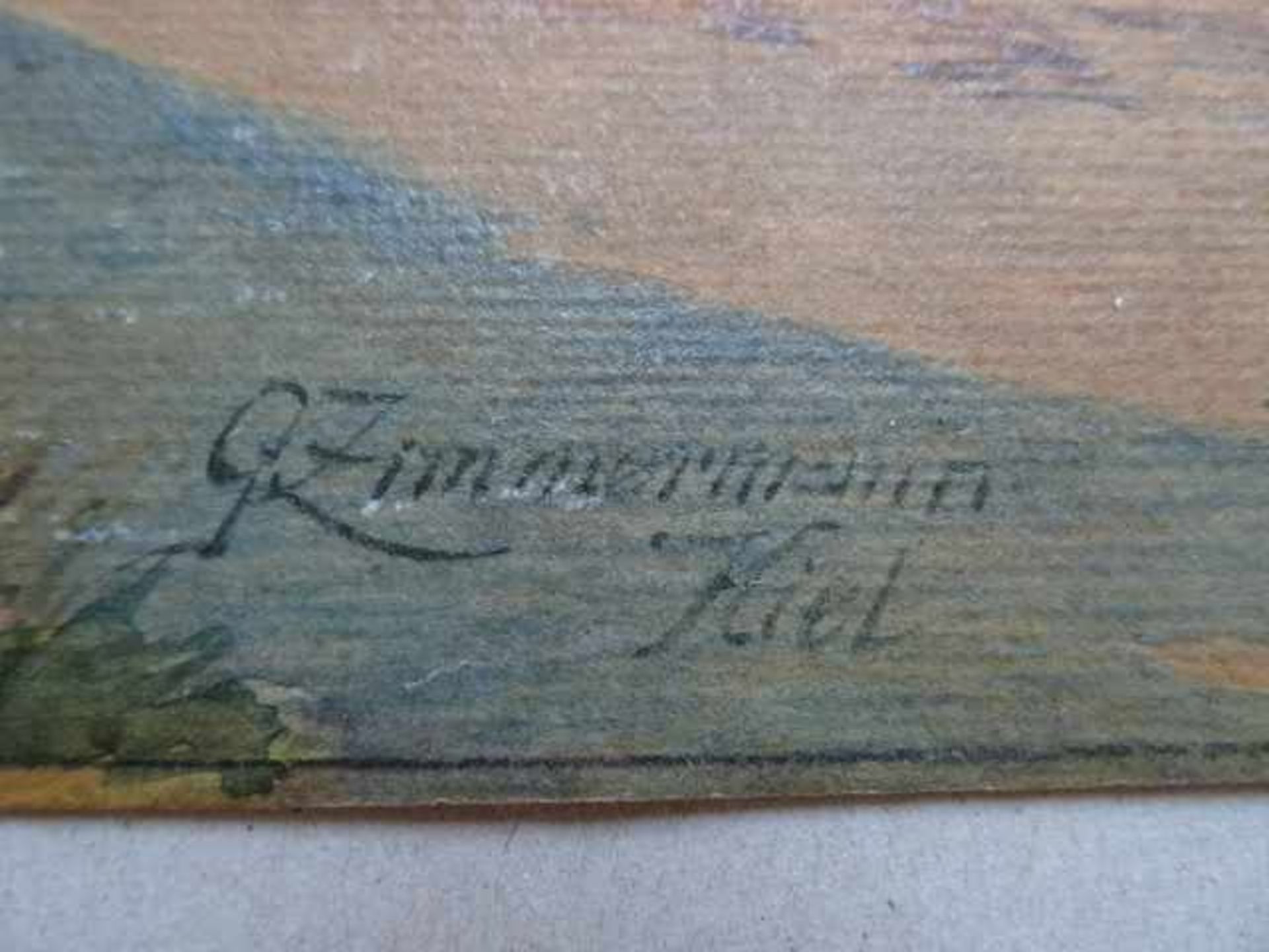 Kiel.- Holtenau. Aquarell auf Pappe. 1919. Unten links signiert 'G. Zimmermann, Kiel' unten rechts - Bild 2 aus 5