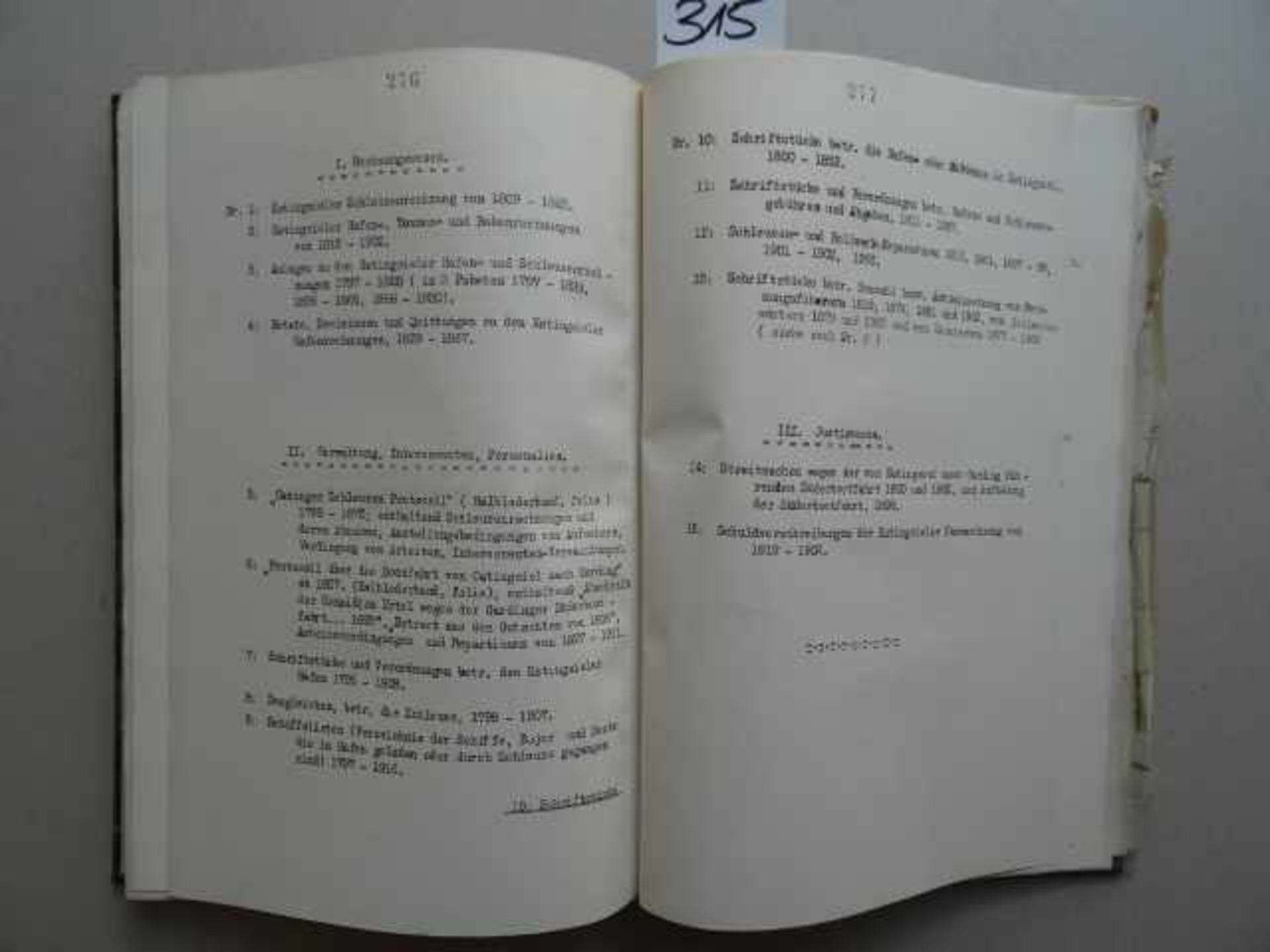 Hintze, O. Verzeichnis der Archivalien des Archivs der Landschaft Eiderstedt. Typoskript. Tönning, - Bild 3 aus 4
