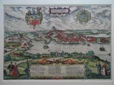 Schleswig.- Schleiswygh. Kolor. Kupferstich von Braun u. Hogenberg, um 1590. 33 x 48 cm. Klose-