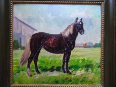 Raatz, Willy (Alt Banzin 1910 - 2010 Husum). Pferd auf Weide. Um 1980. Unten rechts signiert. 40 x