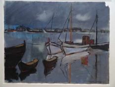 Vespermann, Leonore (Kiel 1900 - 1974). Hafen. Pastellkreide auf Bütten, um 1950. Signiert und
